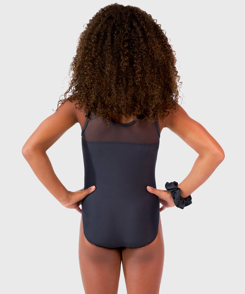 Plum Basic Black Mesh Panel Gymnastics Leotard