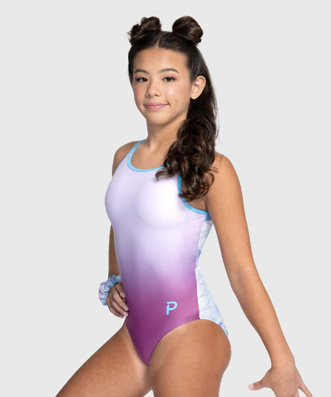 Plum Cosmic Wave Keyhole Gymnastics Leotard