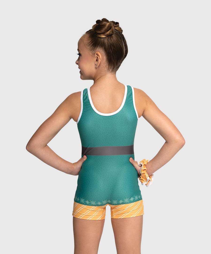 North Pole Spirit Gymnastics Leotard – Elf-Inspired Holiday Unitard