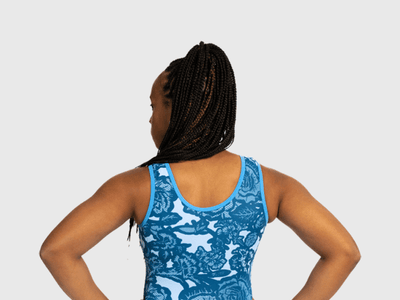 Plum Wild Flower Blue Moon Mesh Tank Gymnastic Leotard