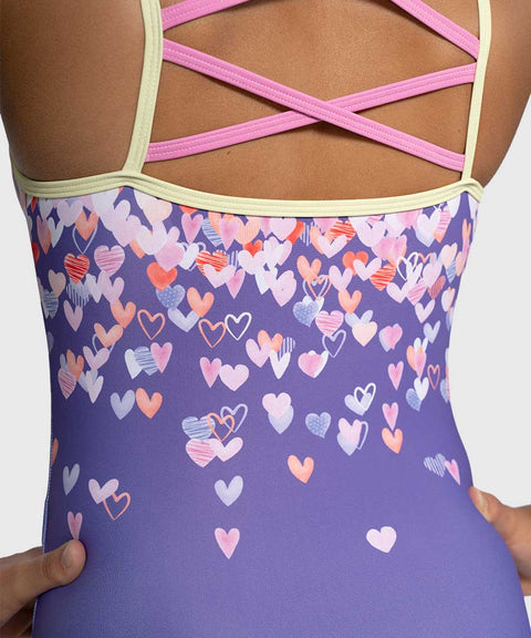 Plum Sweetheart Bloom Criss Cross Gymnastics Leotard